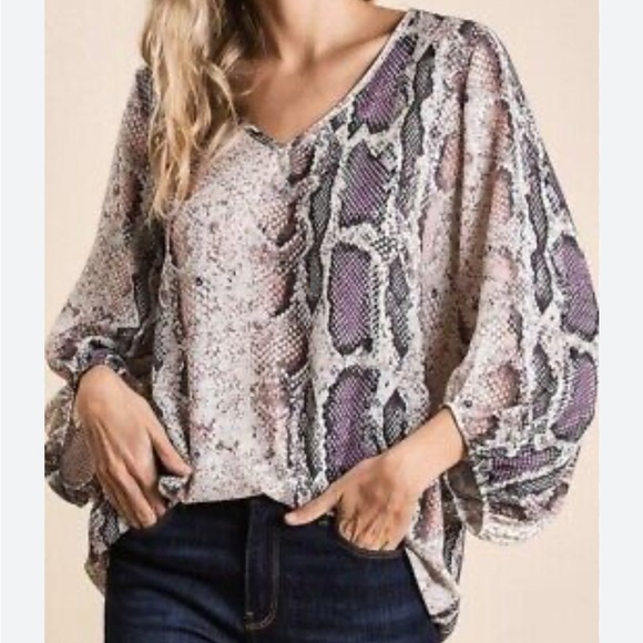 BiBi Tops - Bibi Snake Skin Combo Blouse